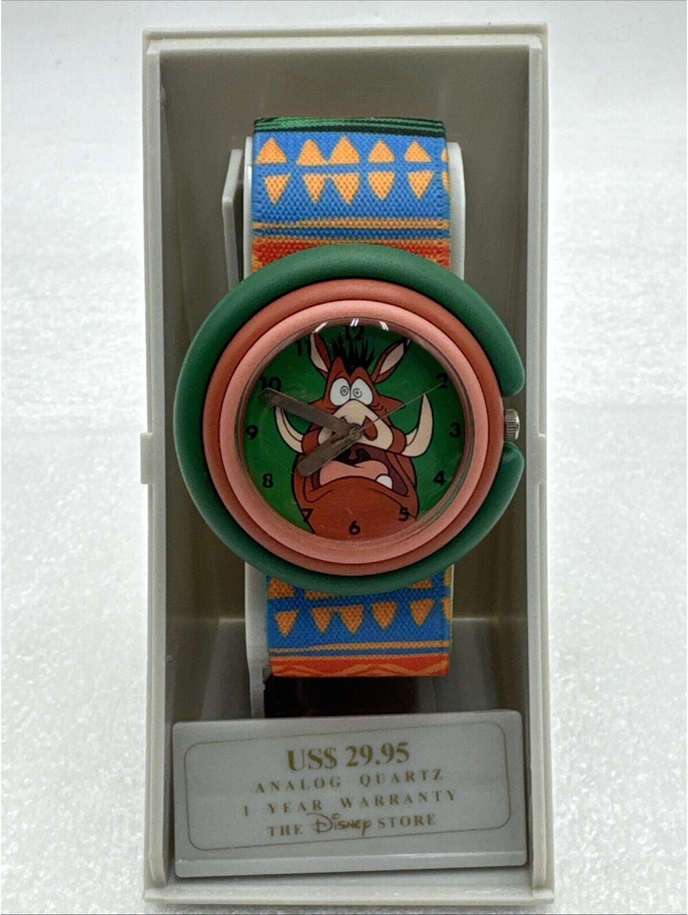 1994 Disney Store "The Lion King" Pumba Analog Pop Style Watch Fabric Band New